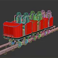 Red Amusement Park Ride with Multiple Black Seats on Metal Track for Fun