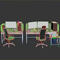 Modern Office Workspace Featuring Dual Computer Monitors And Ergonomic Desk Chairs