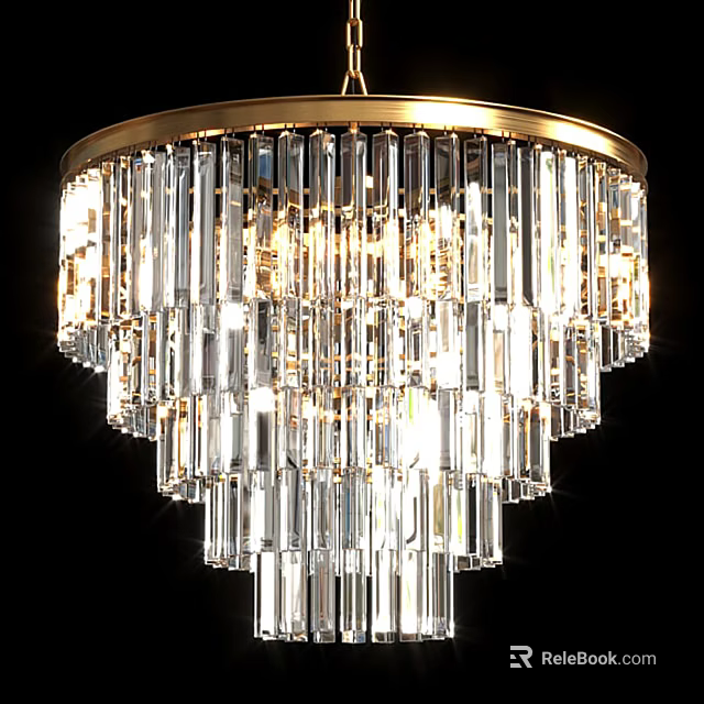 Elegant Crystal Chandelier With Layered Transparent Crystals And Gold Frame 3d model 