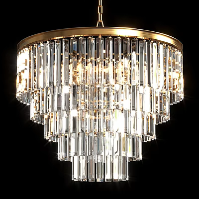 Elegant Crystal Chandelier With Layered Transparent Crystals And Gold Frame 3d model