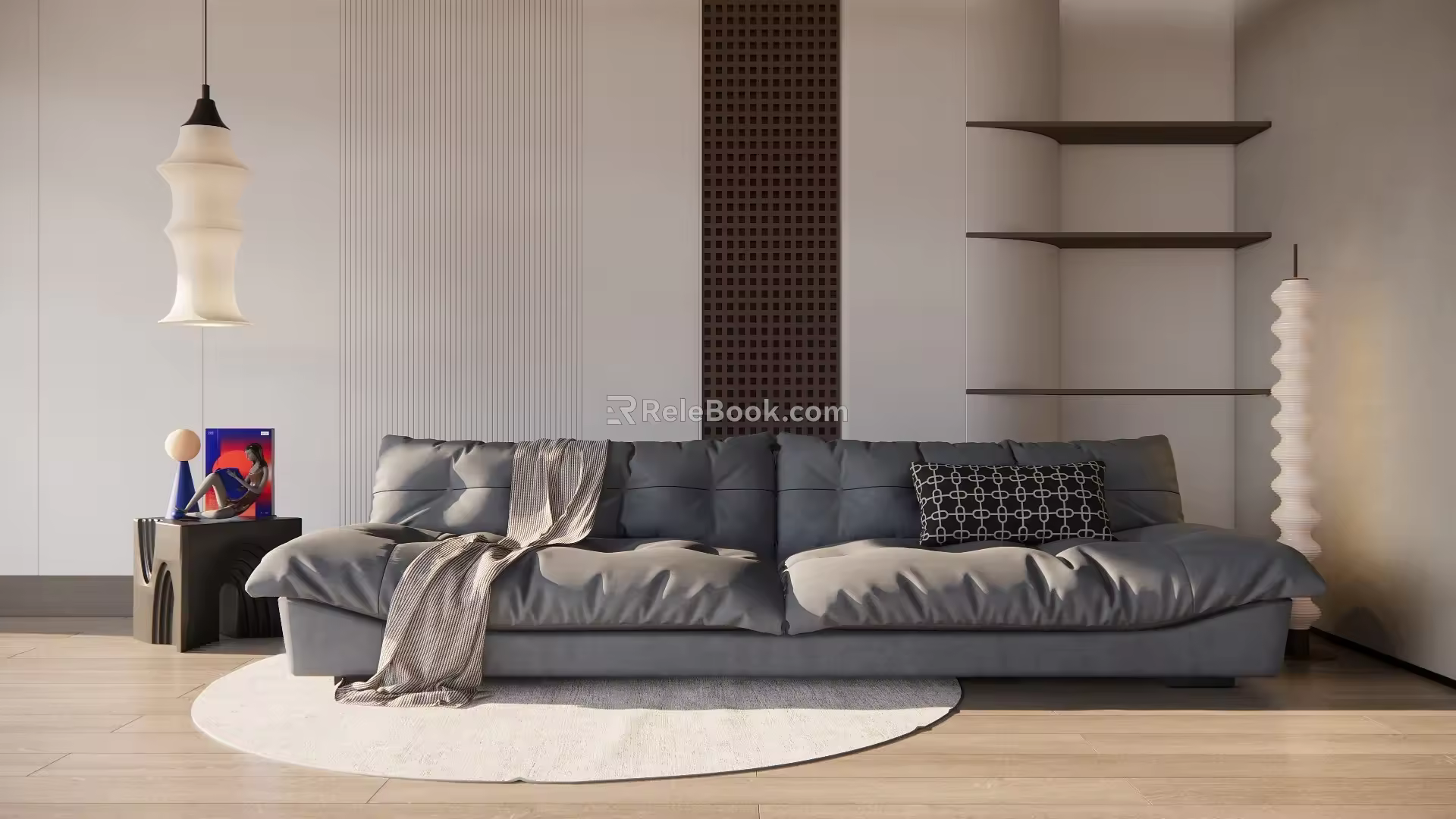 Modern double sofa multi-person sofa chandelier floor lamp 3d model