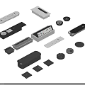 Various Small Electronic Accessories With Switches Buttons Sensors In Black Silver