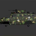 Camouflaged Military Vehicle Exterior Design With White Cross Symbols And Roof Equipment