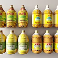 Various Brands Large Cooking Oil Bottles With Yellow Green Packaging Displayed In Multiple Containers