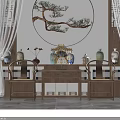 Traditional Teahouse Interior With Wooden Furniture Decorative Chandelier And Display Cabinets