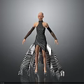 Stylish Black And White Striped High Neck Long Sleeve Dress With Asymmetrical Hem Design