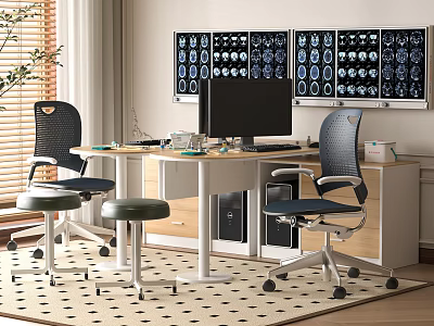Medical Devices Workstation With Computer Monitor Medical Imaging Displays And Ergonomic Office Chairs 3d model