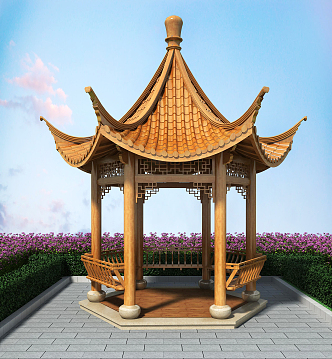 New Chinese Style Pavilion Antique Hexagon Pavilion 3d model