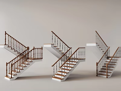 Modern Staircase Designs With White Steps And Brown Handrails Featuring Various Styles 3d model