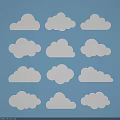 White Cloud Cutouts Arranged On Light Blue Background For Decorative Art Design 3d model