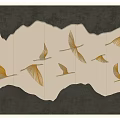 Elegant Modern Wall Decor With Crane Silhouettes And Illuminated Wavy Design