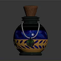 Decorative Household Living Accessory Bottle With Wooden Cork Metallic Perforated Design And Green Pendant