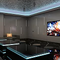 Modern Luxurious KTV Interior Design With Black Tables Sofas Large Screen TV And Lighting 3d model