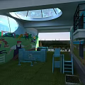 Shopping Mall Kids Play Space With Colorful Murals Green Lawn And Glass Dome Ceiling