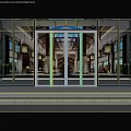 Modern Glass Entrance Door With Metal Frame And Stone Steps In Building