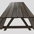 Outdoor Wooden Picnic Table with Attached Benches Solid Natural Wood Design