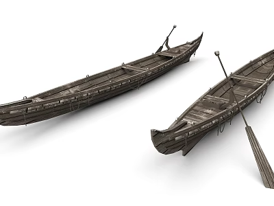 Traditional Wooden Boats With Oars And Natural Wood Grain Details 3d model