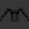 Black Long Sleeve Corset Daily Life Essential With Front Crisscross Lacing Retro Gothic Style