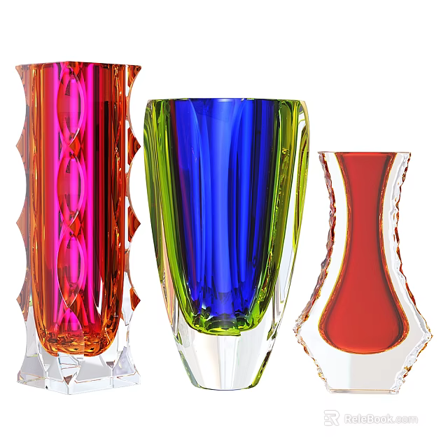 Vibrant Ceramic Vases With Red Blue Orange Colors And Unique Artistic Designs For Decoration 3d model 