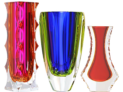 Vibrant Ceramic Vases With Red Blue Orange Colors And Unique Artistic Designs For Decoration 3d model