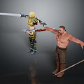Female Warrior With Long Sword And Male Fighter Holding Weapon In Action Pose