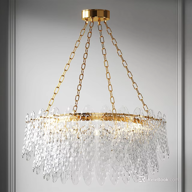 Luxurious Hanging Crystal Chandelier With Gold Chains And Transparent Crystals 3d model 
