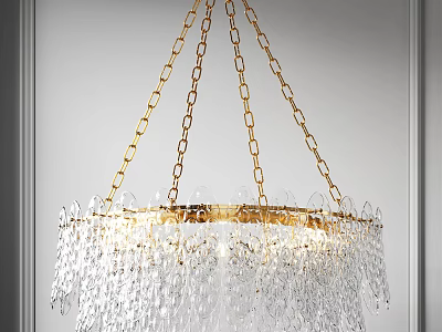 Luxurious Hanging Crystal Chandelier With Gold Chains And Transparent Crystals 3d model