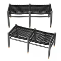Black Woven Rattan Bench With Gray Wooden Legs And Modern Minimalist Design