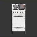 White Kitchen Stove Appliance With Gas Burners Kettle And Pot