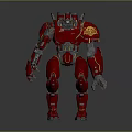 Red Robot Character With Humanoid Creature Design And Golden Shoulder Patterns 3d model