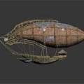 Vintage Steampunk Aerospace Airship Featuring Golden Frame Brown Envelope And Small Cabin