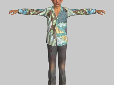 Man In Colorful Patterned Shirt And Dark Pants With Arms Outstretched 3d model
