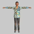 Man In Colorful Patterned Shirt And Dark Pants With Arms Outstretched