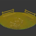 Outdoor Circular Grassy Area With Stone Fire Pit And White Benches