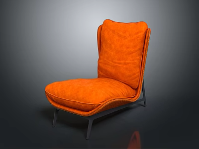 Modern Orange Single Sofa With Curved Backrest Plush Fabric And Metal Legs Design 3d model