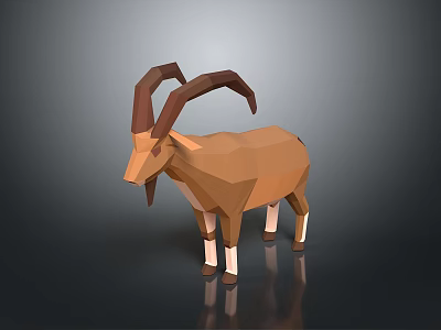 Low Poly Antelope 3D Model With Curved Horns And Geometric Design 3d model