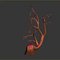 Red Plant With Twisted Branches And Red Yellow Round Base On Grey Background 3d model