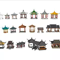 Chinese Pavilion Models With Various Styles Different Colors And Traditional Roof Designs