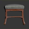 Classic Design Stool With Gray Padded Seat And Elegant Reddish Wooden Legs