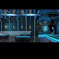 Futuristic Modern KTV Interior With Blue Lighting Circular Floor Patterns Sofas And Digital Screen Decor 3d model