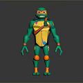 3D Ninja Turtle Character With Green Body Orange Armor And Yellow Belt Design