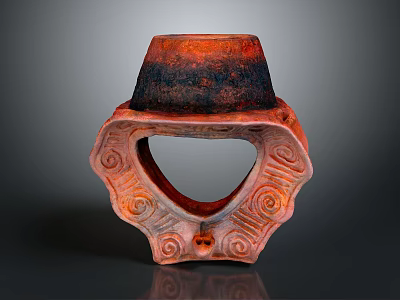 Artistic Sculpture Carving With Red And Black Top And Circular Hollow Base With Spiral Patterns 3d model