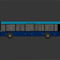 Modern Blue Cyan Bus with Sleek Transparent Windows Yellow Interior Seats Reflection on Dark Background