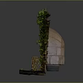 Ancient Stone Fountain Covered With Green Ivy Central Bust Statue And Metal Railings