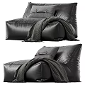 Stylish Modern Black Leather Single Sofa With Decorative Pillow And Cozy Blanket