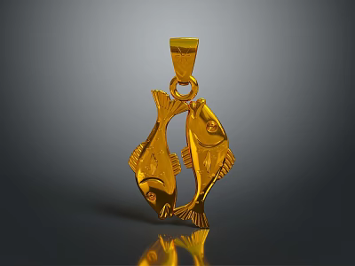 Golden Metal Hardware Pendant With Double Fish Design And Shiny Surface 3d model