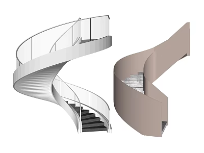 Modern Spiral Staircase Design With Glass Railings And Metal Frame Structure 3d model