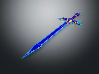 Fantasy Glowing Blue Sword with Decorative Hilt and Sharp Blade in Dark Background 3D Render 3d model