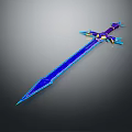 Fantasy Glowing Blue Sword with Decorative Hilt and Sharp Blade in Dark Background 3D Render