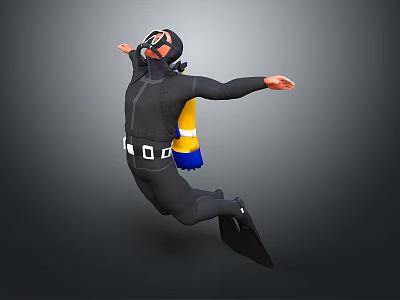 Scuba Diver In Diving Suit Exploring Marine Life Underwater With Outstretched Arms And Fins 3d model